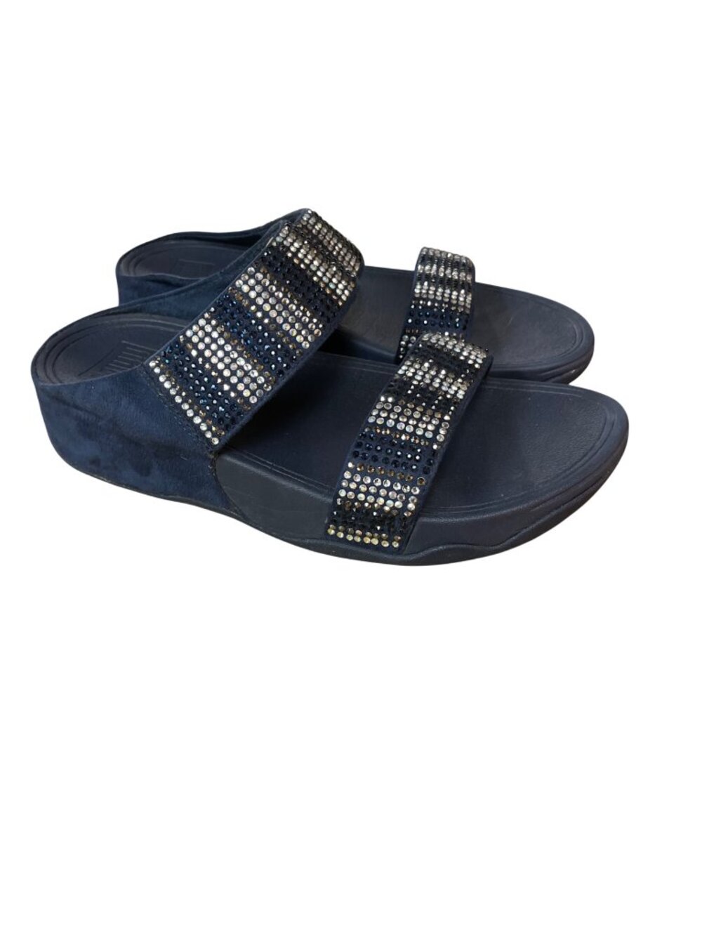 Fitflop Lulu Sequin Gem Strappy Slip On Sandals Navy Blue Sz 7 Comfort
